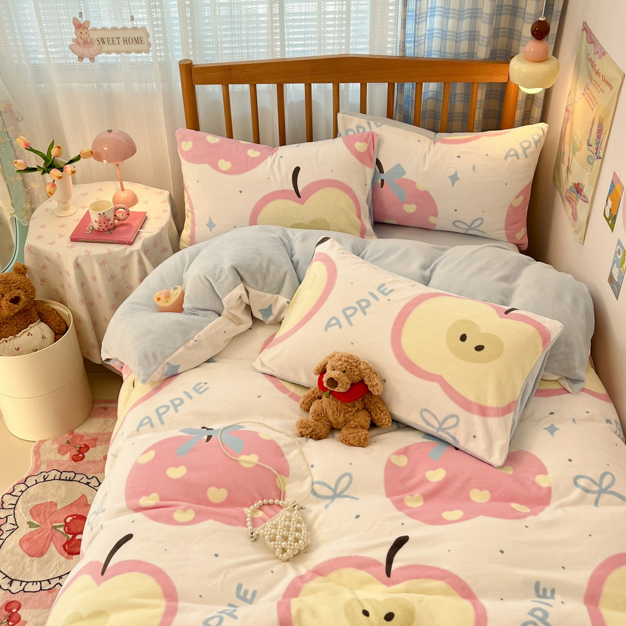 91家纺网 家纺一手货源 找家纺 小叮当家纺仓储工厂店 2025新款牛奶绒印花四件套 平安果