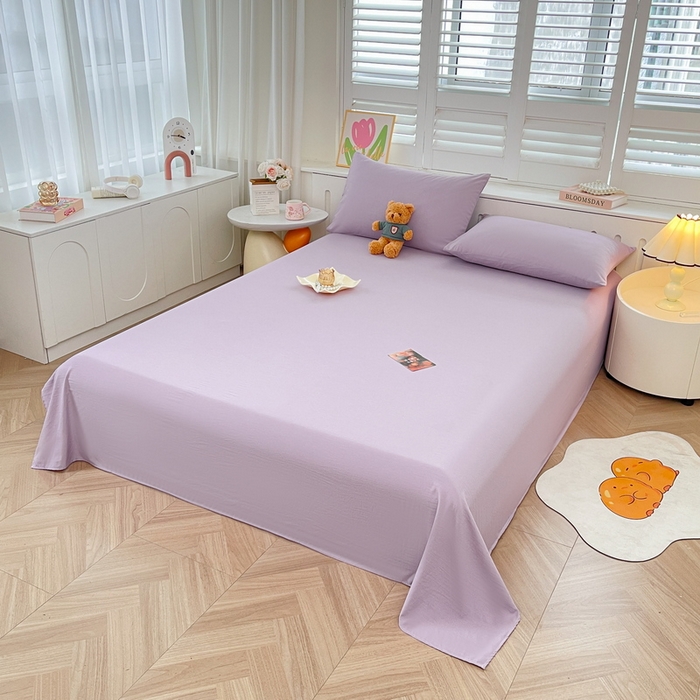 91家纺网 家纺一手货源 找家纺 澜妃 2025新款糯叽叽床单单品床单床单单件-纯色云朵系列 云朵-丁香紫