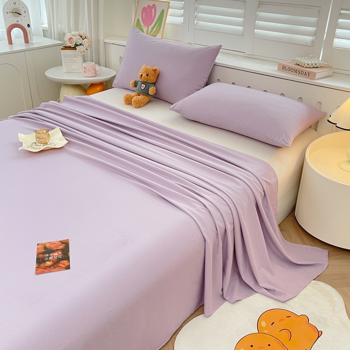 91家纺网 家纺一手货源 找家纺 澜妃 2025新款糯叽叽床单单品床单床单单件-纯色云朵系列 云朵-丁香紫