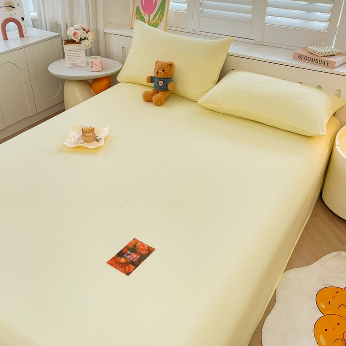 91家纺网 家纺一手货源 找家纺 澜妃 2025新款糯叽叽床单单品床单床单单件-纯色云朵系列 云朵-奶黄