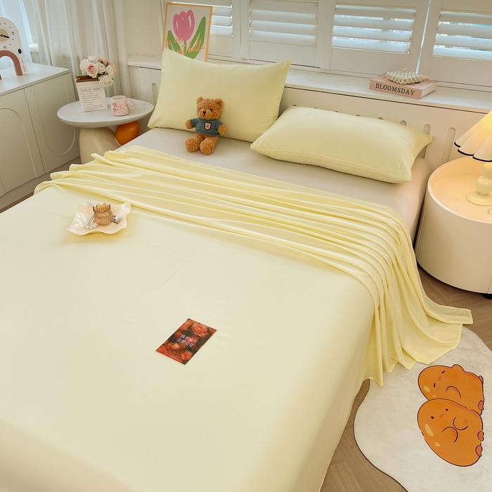 91家纺网 家纺一手货源 找家纺 澜妃 2025新款糯叽叽床单单品床单床单单件-纯色云朵系列 云朵-奶黄