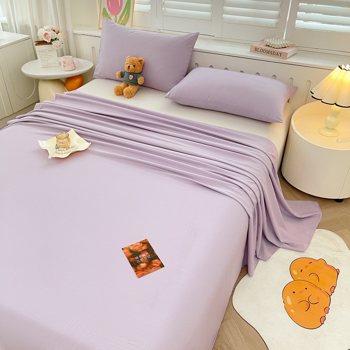 91家纺网 家纺一手货源 找家纺 澜妃 2025新款糯叽叽床单单品床单床单单件-纯色云朵系列 云朵-丁香紫