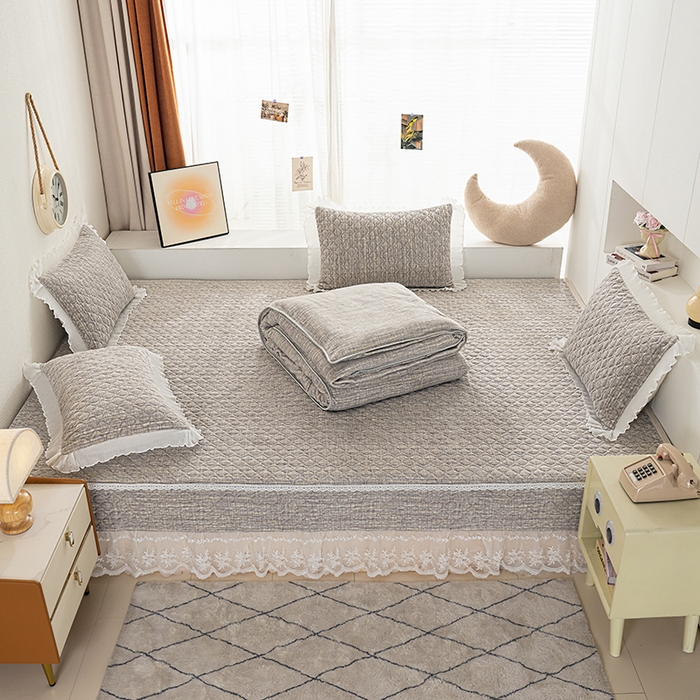 91家纺网 家纺一手货源 找家纺 冬然 2024新款牛奶绒床盖榻榻米床盖炕盖 肌理纹·灰