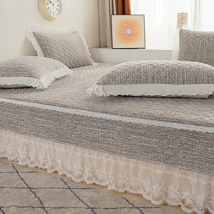 91家纺网 家纺一手货源 找家纺 冬然 2024新款牛奶绒床盖榻榻米床盖炕盖 肌理纹·灰