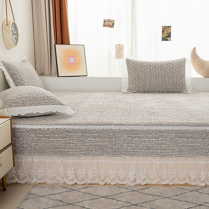 91家纺网 家纺一手货源 找家纺 冬然 2024新款牛奶绒床盖榻榻米床盖炕盖 肌理纹·灰