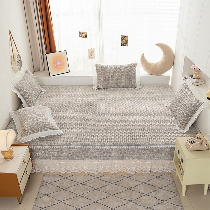 冬然 2024新款牛奶绒床盖榻榻米床盖炕盖 肌理纹·灰