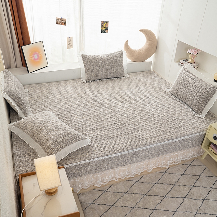 91家纺网 家纺一手货源 找家纺 冬然 2024新款牛奶绒床盖榻榻米床盖炕盖 肌理纹·灰