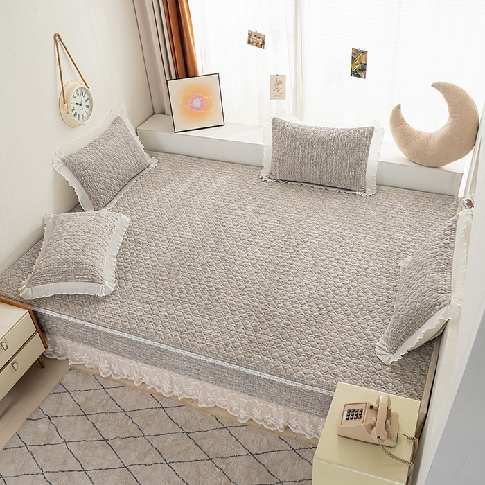 91家纺网 家纺一手货源 找家纺 冬然 2024新款牛奶绒床盖榻榻米床盖炕盖 肌理纹·灰