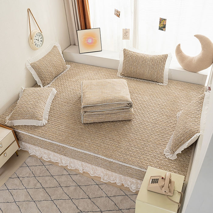 91家纺网 家纺一手货源 找家纺 冬然 2024新款牛奶绒床盖榻榻米床盖炕盖 肌理纹·咖