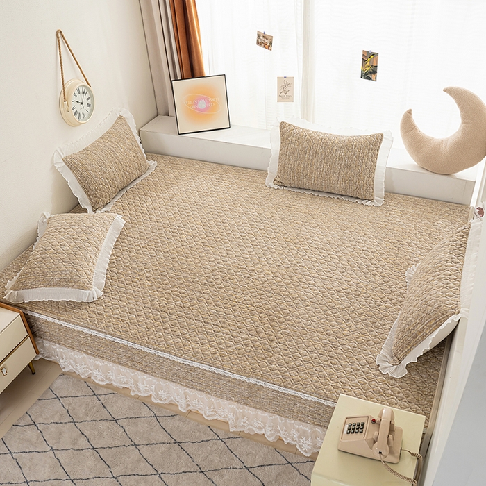 91家纺网 家纺一手货源 找家纺 冬然 2024新款牛奶绒床盖榻榻米床盖炕盖 肌理纹·咖