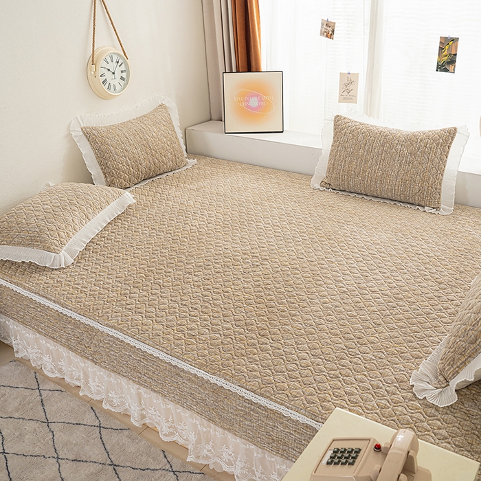 91家纺网 家纺一手货源 找家纺 冬然 2024新款牛奶绒床盖榻榻米床盖炕盖 肌理纹·咖