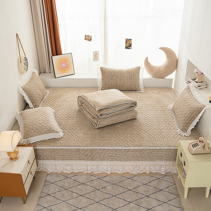 91家纺网 家纺一手货源 找家纺 冬然 2024新款牛奶绒床盖榻榻米床盖炕盖 肌理纹·咖