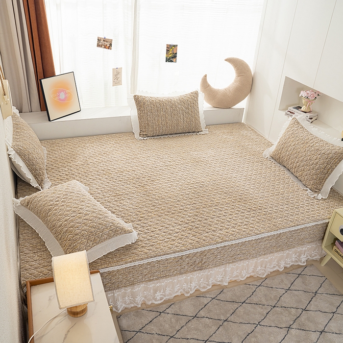 91家纺网 家纺一手货源 找家纺 冬然 2024新款牛奶绒床盖榻榻米床盖炕盖 肌理纹·咖