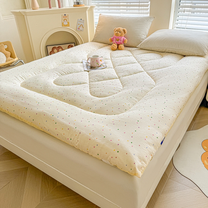 91家纺网 家纺一手货源 找家纺 （总）澜妃 2025新款云感皱皱纱双层纱软床垫单床褥床褥单品床护垫