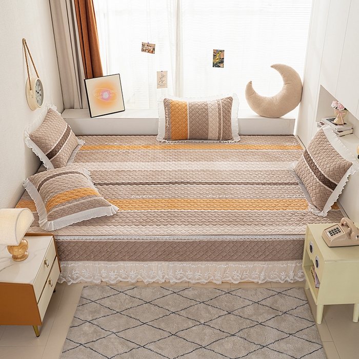 冬然 2024新款牛奶绒床盖榻榻米床盖炕盖 经典条纹