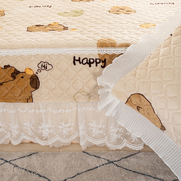 91家纺网 家纺一手货源 找家纺 冬然 2024新款牛奶绒床盖榻榻米床盖炕盖 卡皮巴拉