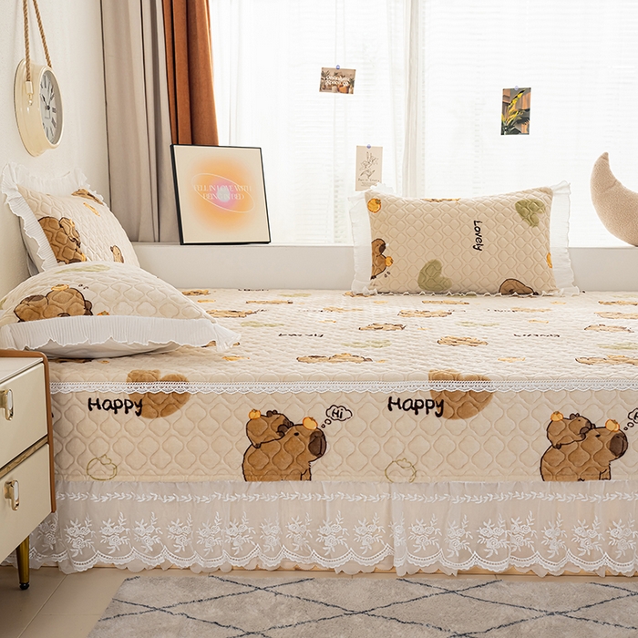 91家纺网 家纺一手货源 找家纺 冬然 2024新款牛奶绒床盖榻榻米床盖炕盖 卡皮巴拉