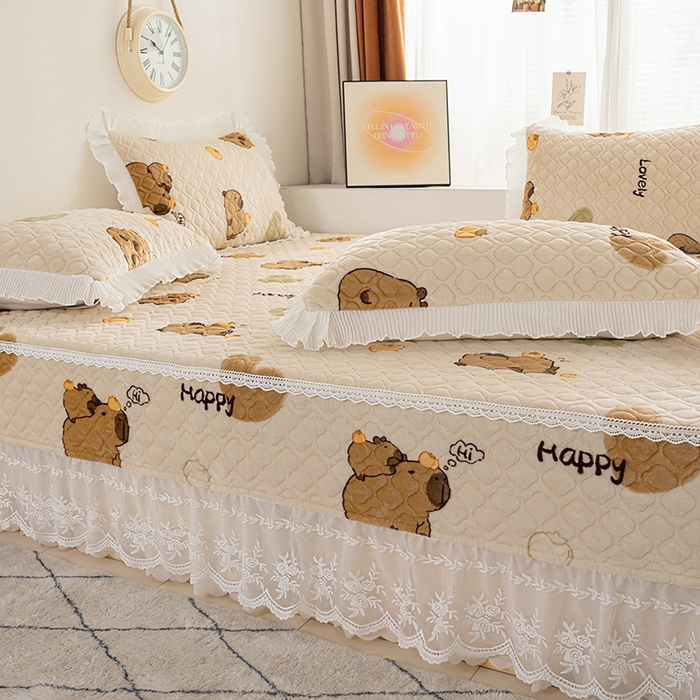 91家纺网 家纺一手货源 找家纺 冬然 2024新款牛奶绒床盖榻榻米床盖炕盖 卡皮巴拉