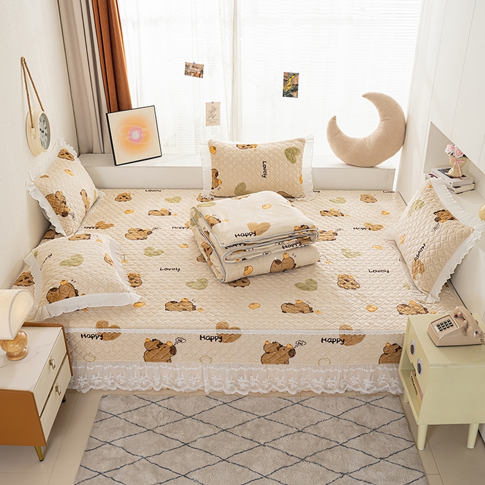 91家纺网 家纺一手货源 找家纺 冬然 2024新款牛奶绒床盖榻榻米床盖炕盖 卡皮巴拉