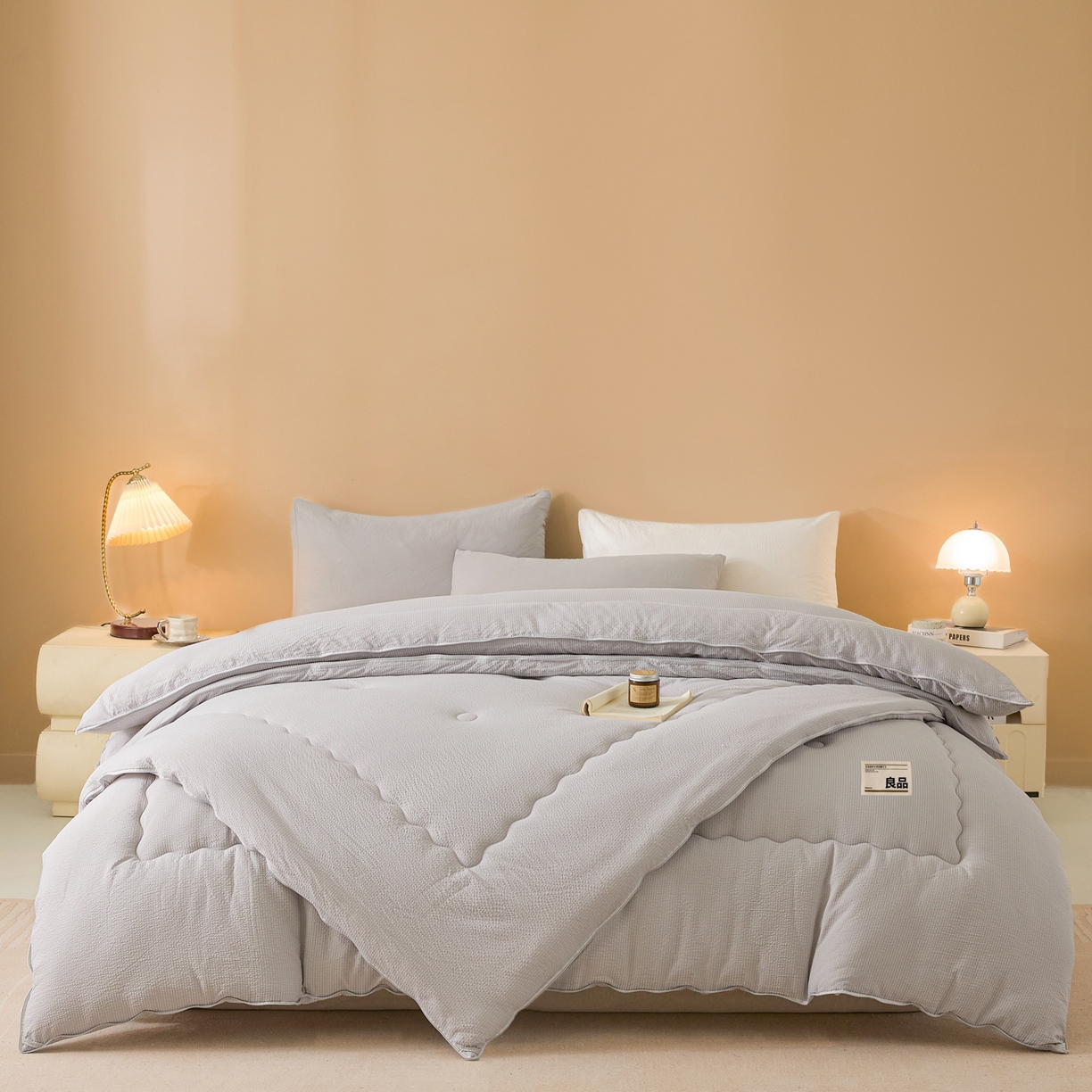 91家纺网 家纺一手货源 找家纺 小叮当家纺仓储工厂店 2025新款双层纱大豆子母被被子被芯 良品-浅银灰