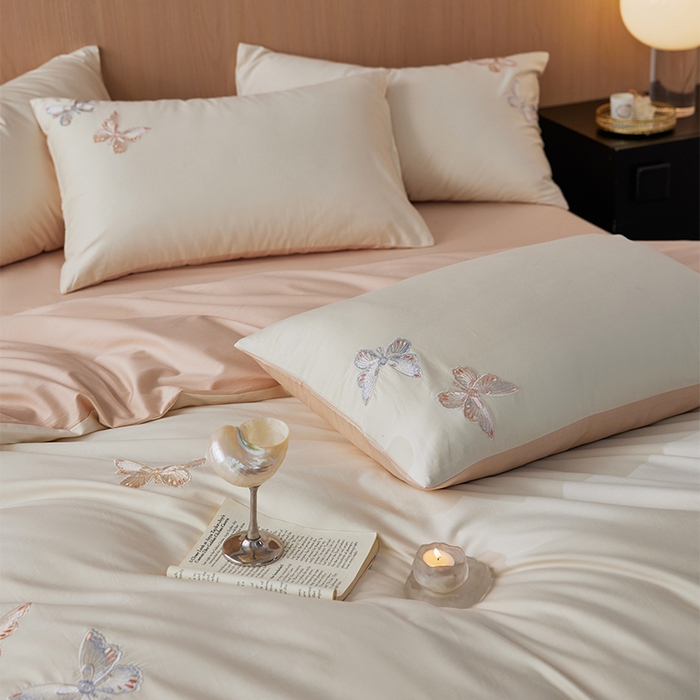 91家纺网 家纺一手货源 找家纺 （总）简纯主义 2025新款A类全棉纯棉绣花四件套-庄周梦蝶