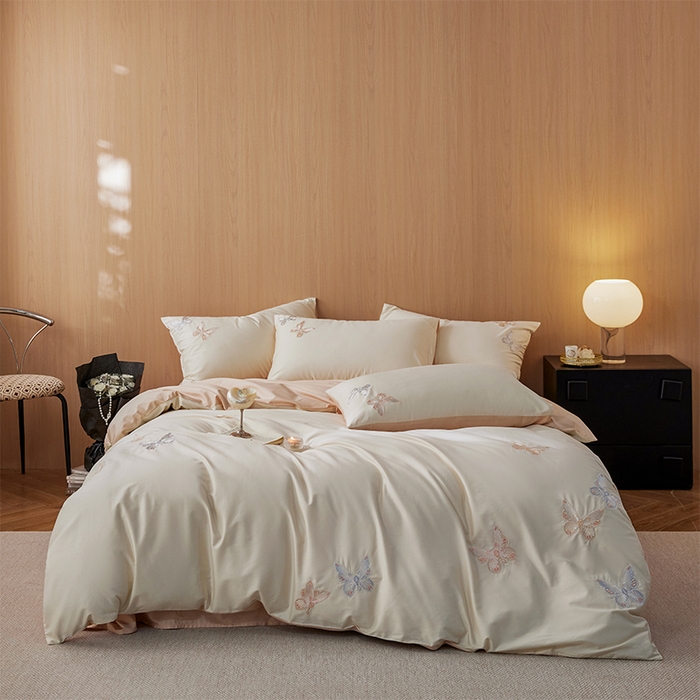 91家纺网 家纺一手货源 找家纺 （总）简纯主义 2025新款A类全棉纯棉绣花四件套-庄周梦蝶