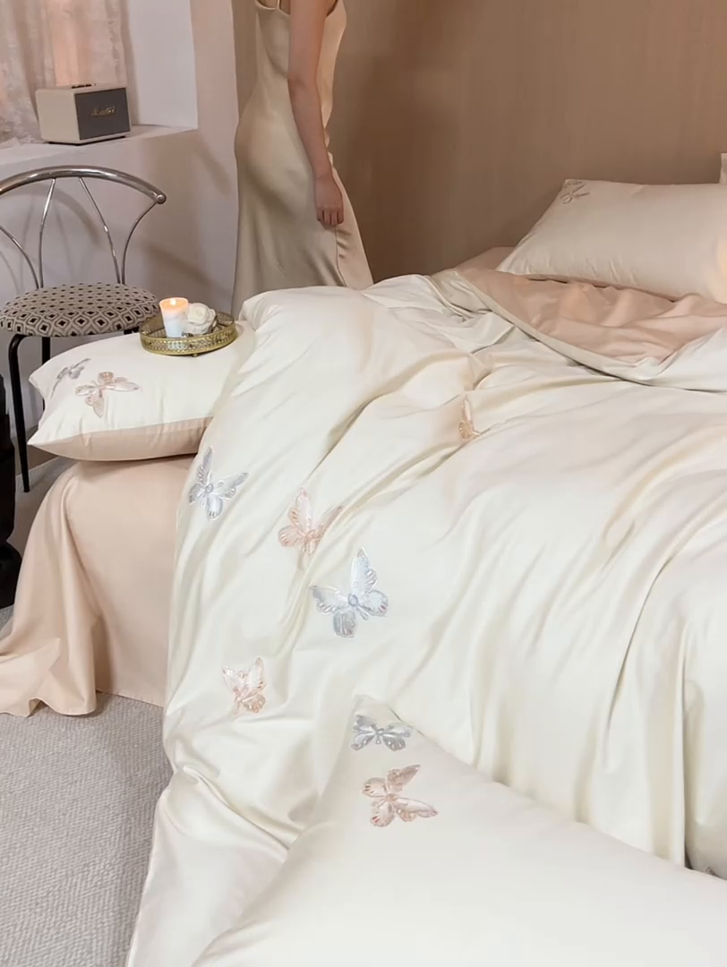 91家纺网 家纺一手货源 找家纺 （总）简纯主义 2025新款A类全棉纯棉绣花四件套-庄周梦蝶