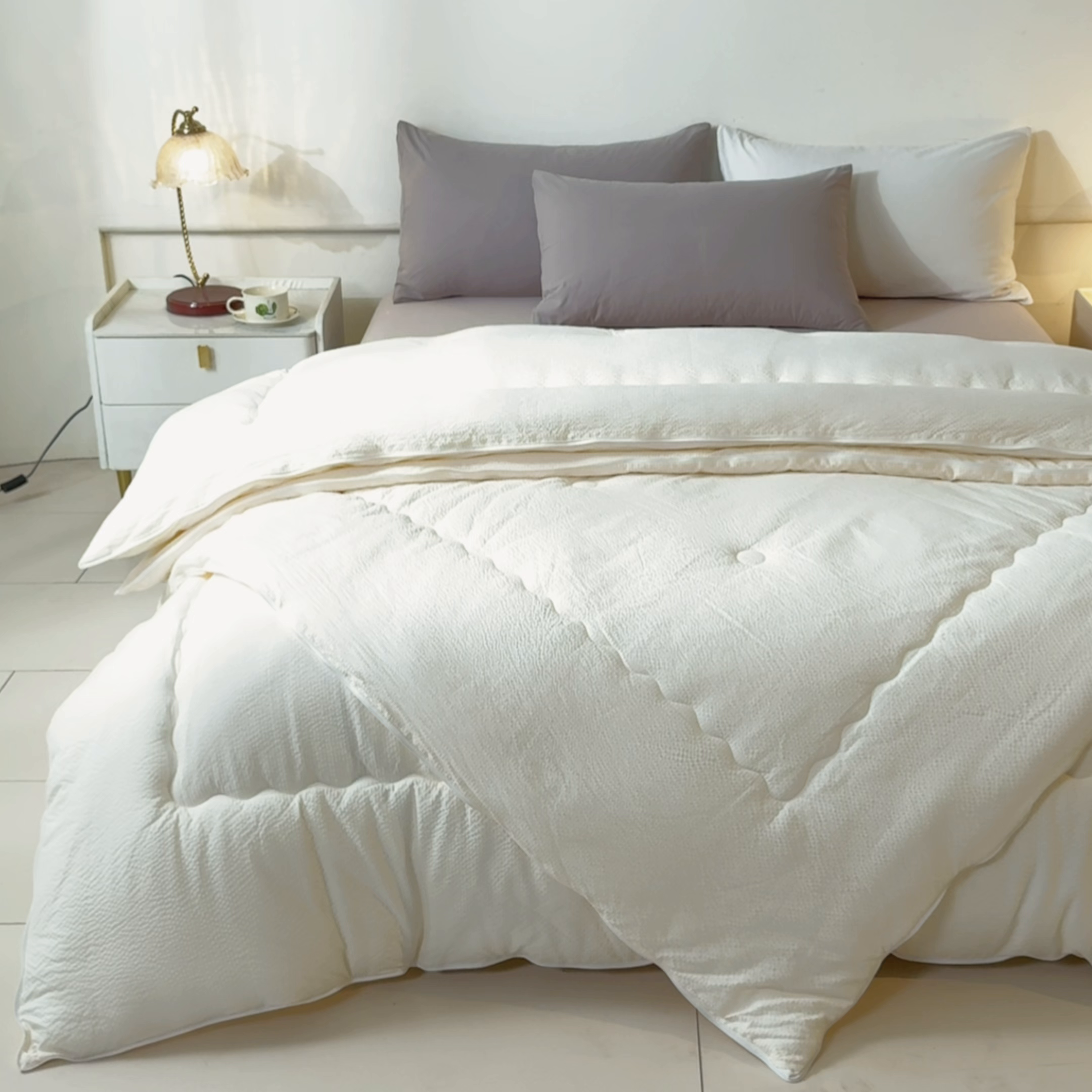 91家纺网 家纺一手货源 找家纺 小叮当家纺仓储工厂店 2025新款双层纱大豆子母被被子被芯 良品-象牙白