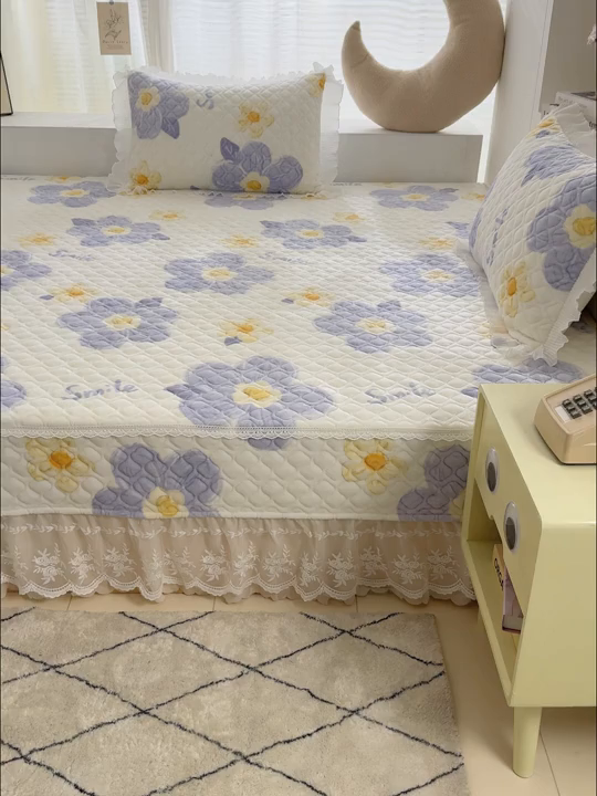 91家纺网 家纺一手货源 找家纺 冬然 2024新款牛奶绒床盖榻榻米床盖炕盖 楼兰花海