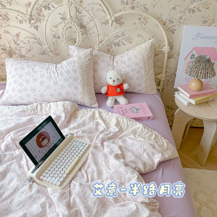 91家纺网 家纺一手货源 找家纺 （总）澜妃 2025新款糯叽叽水洗棉全棉蕾丝花边-艾意系列