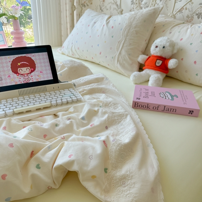 91家纺网 家纺一手货源 找家纺 澜妃 2025新款糯叽叽水洗棉全棉蕾丝花边-艾意系列 艾意-爱情手礼