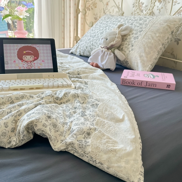 91家纺网 家纺一手货源 找家纺 澜妃 2025新款糯叽叽水洗棉全棉蕾丝花边-艾意系列 艾意-山月枇杷