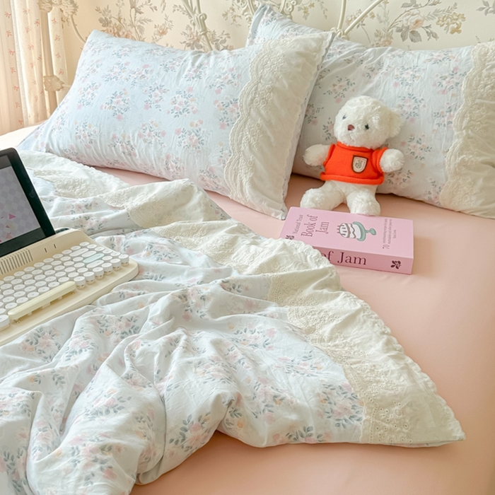 91家纺网 家纺一手货源 找家纺 澜妃 2025新款糯叽叽水洗棉全棉蕾丝花边-艾意系列 艾意-蓝莓气泡