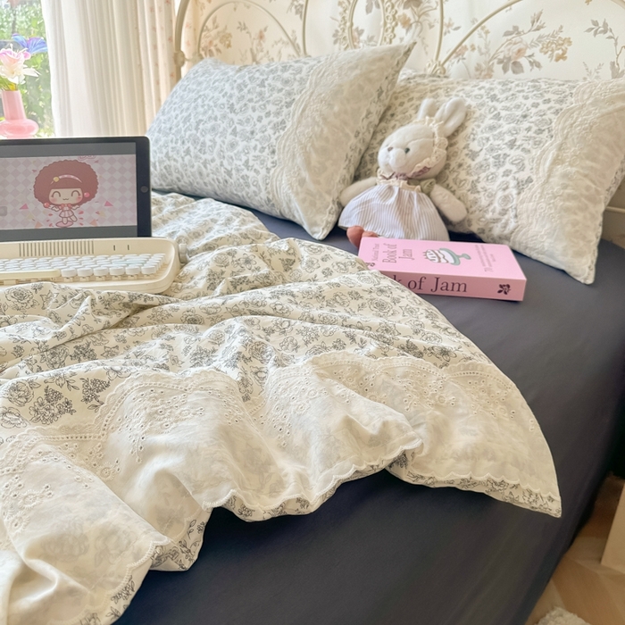 91家纺网 家纺一手货源 找家纺 澜妃 2025新款糯叽叽水洗棉全棉蕾丝花边-艾意系列 艾意-山月枇杷