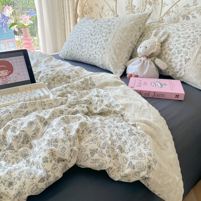 91家纺网 家纺一手货源 找家纺 澜妃 2025新款糯叽叽水洗棉全棉蕾丝花边-艾意系列 艾意-山月枇杷