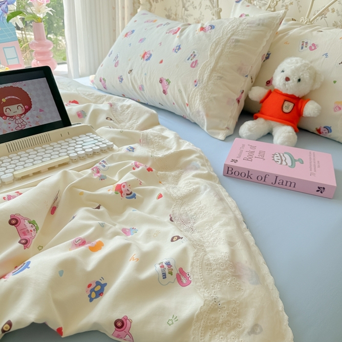 91家纺网 家纺一手货源 找家纺 澜妃 2025新款糯叽叽水洗棉全棉蕾丝花边-艾意系列 艾意-小新控