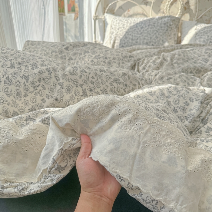 91家纺网 家纺一手货源 找家纺 澜妃 2025新款糯叽叽水洗棉全棉蕾丝花边-艾意系列 艾意-山月枇杷