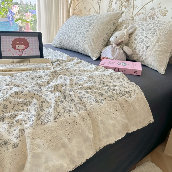 91家纺网 家纺一手货源 找家纺 澜妃 2025新款糯叽叽水洗棉全棉蕾丝花边-艾意系列 艾意-山月枇杷