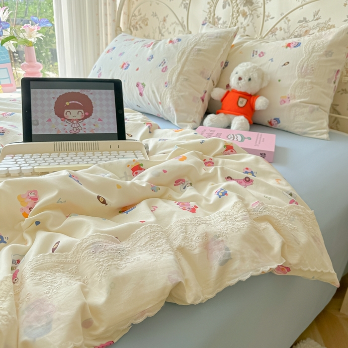 91家纺网 家纺一手货源 找家纺 澜妃 2025新款糯叽叽水洗棉全棉蕾丝花边-艾意系列 艾意-小新控