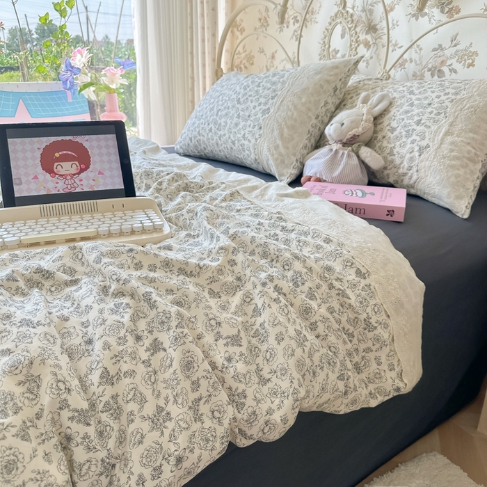 91家纺网 家纺一手货源 找家纺 澜妃 2025新款糯叽叽水洗棉全棉蕾丝花边-艾意系列 艾意-山月枇杷