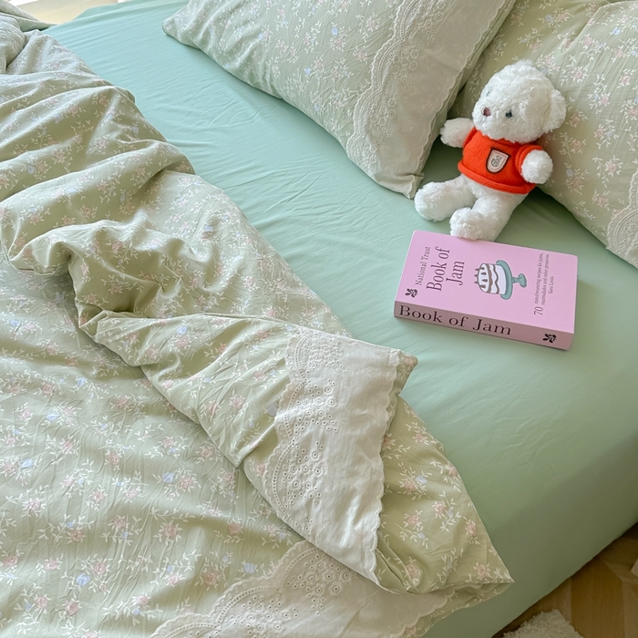 91家纺网 家纺一手货源 找家纺 澜妃 2025新款糯叽叽水洗棉全棉蕾丝花边-艾意系列 艾意-春江雾