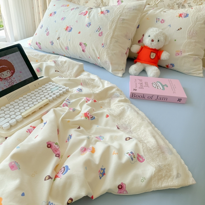 91家纺网 家纺一手货源 找家纺 澜妃 2025新款糯叽叽水洗棉全棉蕾丝花边-艾意系列 艾意-小新控