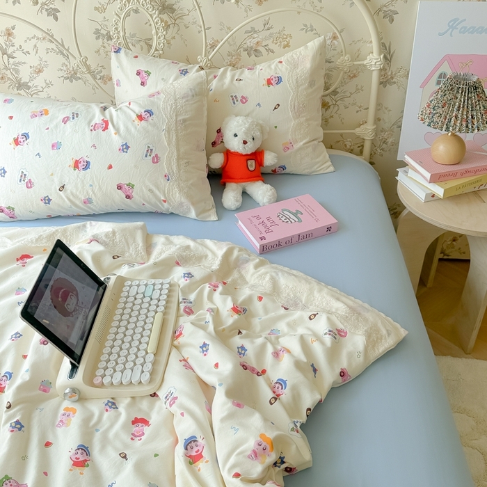 91家纺网 家纺一手货源 找家纺 澜妃 2025新款糯叽叽水洗棉全棉蕾丝花边-艾意系列 艾意-小新控