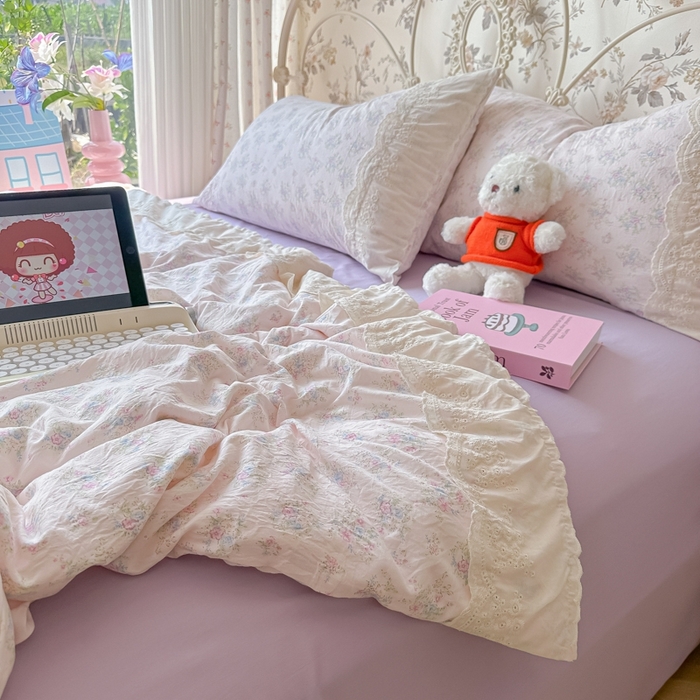 91家纺网 家纺一手货源 找家纺 澜妃 2025新款糯叽叽水洗棉全棉蕾丝花边-艾意系列 艾意-半路月亮