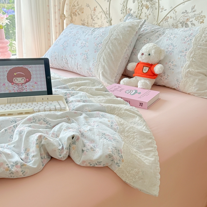 91家纺网 家纺一手货源 找家纺 澜妃 2025新款糯叽叽水洗棉全棉蕾丝花边-艾意系列 艾意-蓝莓气泡