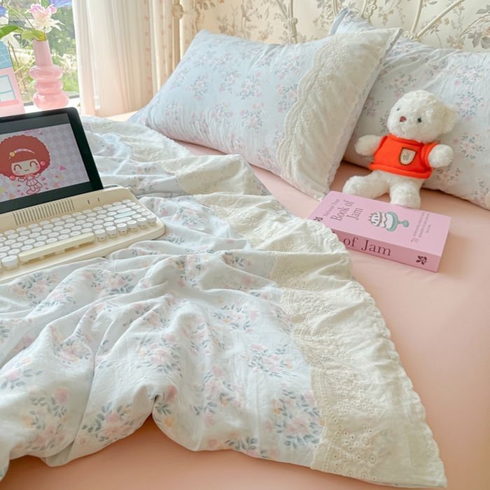 91家纺网 家纺一手货源 找家纺 澜妃 2025新款糯叽叽水洗棉全棉蕾丝花边-艾意系列 艾意-蓝莓气泡