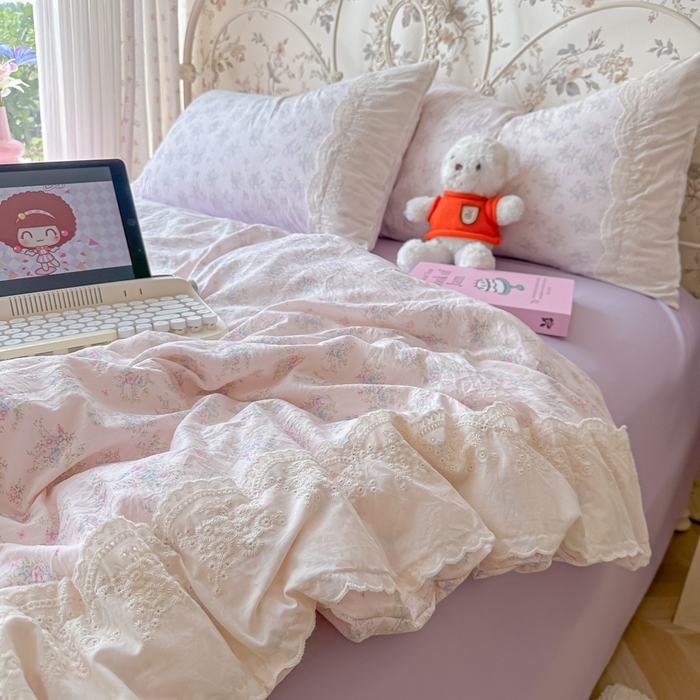 91家纺网 家纺一手货源 找家纺 澜妃 2025新款糯叽叽水洗棉全棉蕾丝花边-艾意系列 艾意-半路月亮