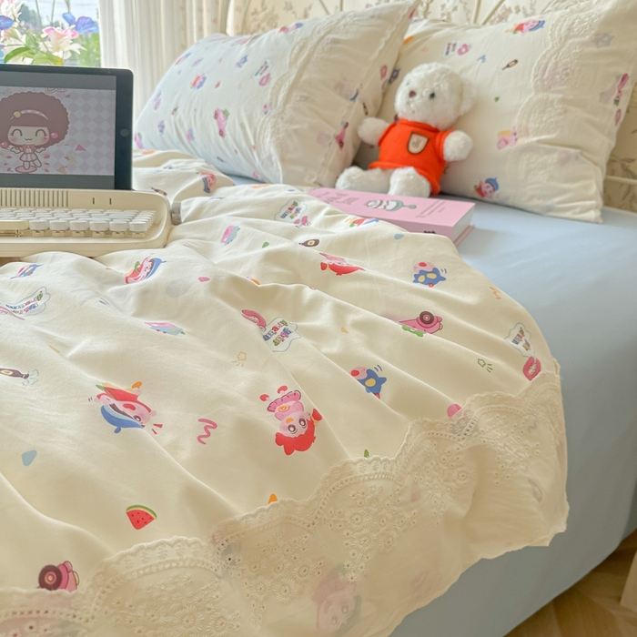 91家纺网 家纺一手货源 找家纺 澜妃 2025新款糯叽叽水洗棉全棉蕾丝花边-艾意系列 艾意-小新控