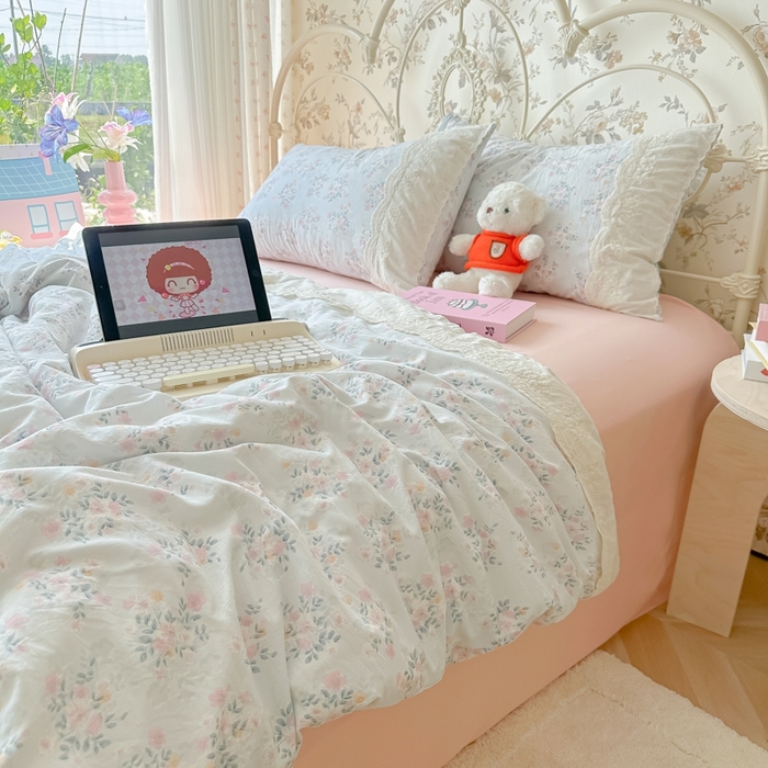 91家纺网 家纺一手货源 找家纺 澜妃 2025新款糯叽叽水洗棉全棉蕾丝花边-艾意系列 艾意-蓝莓气泡