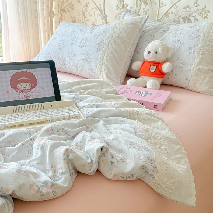 91家纺网 家纺一手货源 找家纺 澜妃 2025新款糯叽叽水洗棉全棉蕾丝花边-艾意系列 艾意-蓝莓气泡